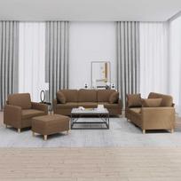 Sofa Sofos komplektas su pagalvėmis, 4 dalių, rudas, audinys