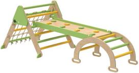 8-in-1 Montessori laipiojimo rėmas vidaus erdvėms, medinis, su laipiojimo trikampiu, arka ir dvipuse čiuožykla, žalias