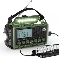 Mesqool nešiojamas radijas su akumuliatoriumi 12000 mAh, AM/FM/SW, žibintuvėlis, SOS, IPX4, CR1009Ultra