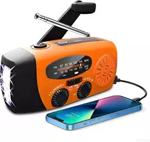 SOLARBABY nešiojamas avarinis radijas su rankenėlė, saulės įkrovimu, 2000 mAh akumuliatoriumi, LED žibintuvėliu