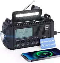 Mesqool nešiojamas DAB+ avarinis radijas, 5000 mAh, saulės ir USB įkrovimas, su SOS signalu, žibintuvėliu, žadintuvu, CR1009Pro DAB