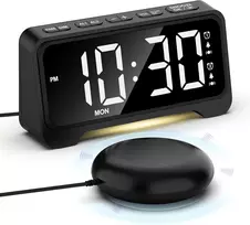 Mesqool skaitmeninis žadintuvas su vibracija, LED ekranas, dviejų laikų signalas, reguliuojamas garsumas, USB įkrovimas, 1028EM