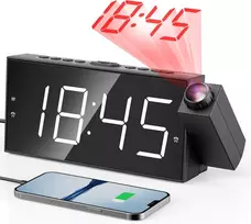 Mesqool projektuojantis skaitmeninis žadintuvas su LED ekranu, USB įkrovikliu ir 180° projektoriumi, MQL-CR01F