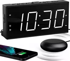Mesqool garsinis ir vibracinis žadintuvas su dvigubu žadintuvu, USB įkrovimu, LED ekranu, MEU-1001eM-W