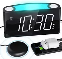 Mesqool vibracinis žadintuvas su LED ekranu, spalvota naktine lempa ir USB-C įkrovikliu, ME-EU-1008i-Baltas