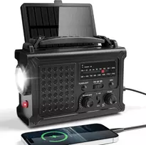 Mesqool nešiojamas avarinis radijas AM/FM su saulės įkrovimu, žibintuvėliu ir akumuliatoriumi 12000 mAh CR1030