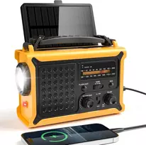 Mesqool avarinis radijas su saulės įkrovimu, 12000 mAh akumuliatorius, USB, AM/FM, žibintuvėlis, SOS, IPX6
