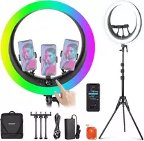 NEEWER žiedinė RGB LED lempa, 19 colių, 42 W, CRI97+, 2800 liuksų, su stovu, RP19C