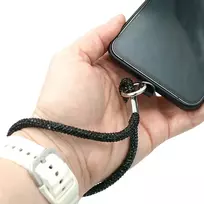 Juodas blizgantis telefono dirželis ant riešo, 17 cm