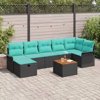 Lauko baldų komplektas Sodo Sofų Rinkinys su pagalve 8 pcs Juoda Poli ratanas