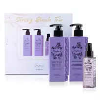 Plaukų priežiūros priemonių rinkinys šviesiems plaukams Saphira Glossy Blonde Trio, SAFGBTBOX