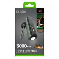 Power bank 5000 mAh torch, Type-C Cable, By SBS Black