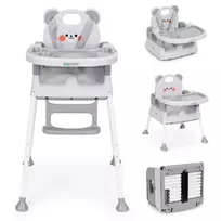 Vaiko maitinimo kėdutė 3in1 su dvigubu padėklu 5 taškų saugos diržai pilka ECOTOYS