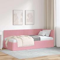 Kampinė lovos konstrukcija Rožinė 90 cm x 200 cm Aksomas
