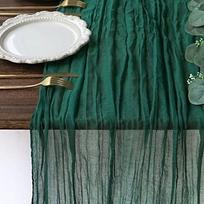 Kalėdinis stalo takelis BOHO stiliaus, žalias, raukšlėtas – 300 x 90 cm