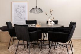 Valgomasis stalas, Kopenhaga, 140x74 cm, Juodas / Valgomasis kėdė, Petra, 60x87x57 cm, Juoda