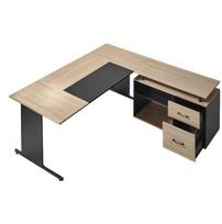 Vadovo rašomasis stalas, L formos modernus reversinis biuro stalas su stalčiais, 160x80x75 cm, laikymas, mediena