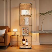Vienaduris Ekspozicinis Stovas, 4 Lentynos Iš Grūdinto Stiklo, LED Apšvietimas, Dulkėms Sandari Užsklanda, Balta Figūrėlių Spinta, 42,5×36,5×164cm