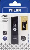 Milan 2b 1.3 mm grafitai automatinio pieštuko, 12 vnt.