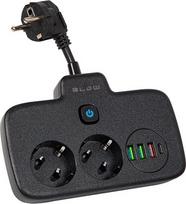 Prailgintuvas su 2 lizdais, 3 Usb ir C tipo jungtimi, jungikliu