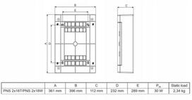 Noark Pns 36t plastikinė instaliacinė dėžutė, Ip40, 2 eilės, 36 moduliai