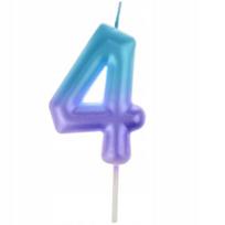 Gimtadienio žvakutė "4" mėlyna-violetinė ombrė