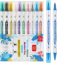 Dvipusiai metalizuoti blizgūs markeriai Lean Toys 21019, 10 vnt.
