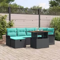 Lauko baldų komplektas Sodo Sofų Rinkinys 7 pcs Juoda poliratanas