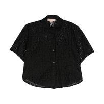 Marškiniai trump. rankovėmis moterims, Juoda, Lace crop shirt