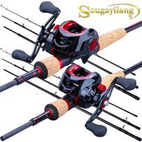 Meškerės ritės rinkinys 4 sekcijų kelioninis meškerykotis 7.1:1 pavaros santykis 17 + 1BB „baitcasting“ ritės 2.1M Rod&Reel Left Hand