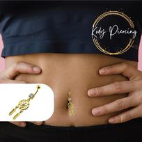 KODY PIERCING 18K paauksuotas bambos sapnų gaudyklė su lygiu kamuoliuku
