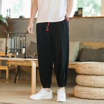 Įprastos vyriškos haremo kelnės iki kulkšnies ilgio vienspalvės laisvos oversize raištelės elastiniu juosmeniu High Street hiphopo tendencija S juoda