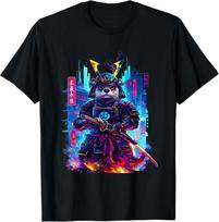 Otter Katana Cyberpunk Neon Samurai Japanese Art T-Shirt M