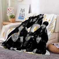 BTS pliušinis pledas Namų dekoras Dovana BTS ir Kpop gerbėjui Flanelinis pledas sofai Svetainės pledas Bts gerbėjų piešiniai 75x90cm gray