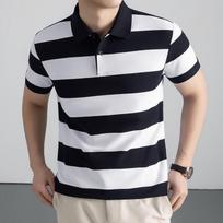 Firstview vyriški dryžuoti polo marškinėliai trumpomis rankovėmis ir didelėmis atlapomis XL balta