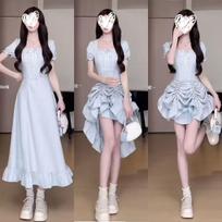 2026 Elegant French Summer Sling Dress for Women 3XL mėlyna