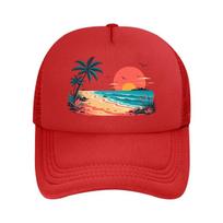 Retro Atogrąžų Kranto Saulėlydžio Pabėgimas Tinklelio Beisbolo Kepuraitė Hip Hop Adjustable