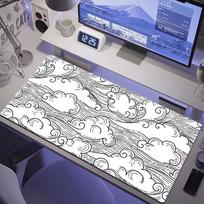 HYBXAXC Monochrome Swirling Clouds DeskMat  White Aesthetic Gaming Mousepad  Japanese Clouds Desk Mat Modern Decor 800x400x2mm