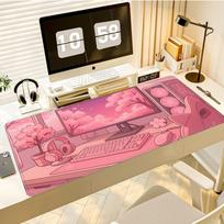 Gaming Mouse Pad Large Desk Mat Antislip Stitched EdgesCute Pink Kawaii Gaming Setup  Animal Print Keyboard Mat for Gamers 300x800x2mm