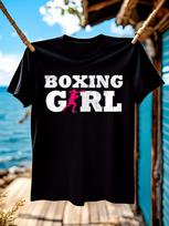 Boxing Girl Silhouette Print Tshirt - Unisex Cotton Blend... S įvairiaspalvis