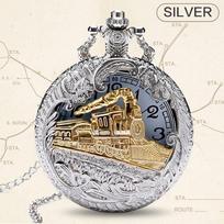 Vintage Steam Train Antique Chain Quartz Pocket Watch Round Skeleton Case Roman Numerals Locomotive Pendant Watch sidabras