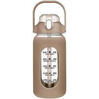 1000ML Stikliniai vandens buteliukai su šiaudeliu, Stiklinis buteliukas su silikonine mova ir laiko žyma, Skirtas sporto salės, stovyklavimo, namų biuro reikmėms 32oz  9.4x9.4x25cm