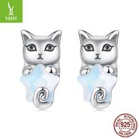 Pink Fox Cat Stud Earrings Women'S S925 Sterling Silver Exquisite Small Animal Stud Earrings 925 Silver
