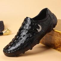 Madingi vyriški batai Natūrali oda Prabangūs krokodilo rašto verslo laisvalaikio batai Vyriški slip-on batai Mokasinai Aukštos kokybės vyriški oficialūs batai 38 juoda