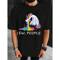 Men's Black T-Shirt with Unicorn Rainbow EW, PEOPLE Print for Casual Wear S juoda