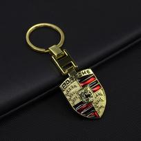UXOM4 Automobilio emblemos raktų pakabukas Metalinis dvipusis raktų žiedas Grandinėlė Porsche Cayenne Panamera Macan 911 718 Taycan Boxster Cayman 918 Pajun auksas