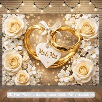 Luxe Champagne Wedding Backdrop, Gold Rings & Bokeh Lights Photo Banner for Events 47.2x31.5inch/120*80cm