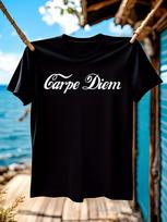 Carpe Diem Unisex Atsitiktiniai Marškinėliai - Juodi Su Baltu Spaudiniu S įvairiaspalvis