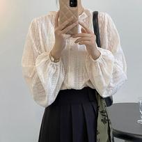 Taochuan Vintage French Crew Neck Fungus Edge Lace Shirt Women's Long Sleeve Top 2024 Early Spring 2136 Japanese Simple M