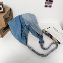 Student Backpack Color-block Denim Crossbody Bag Lazy Style Large-capacity One-shoulder Woman All-matching Fashionable šviesiai mėlyna spalva